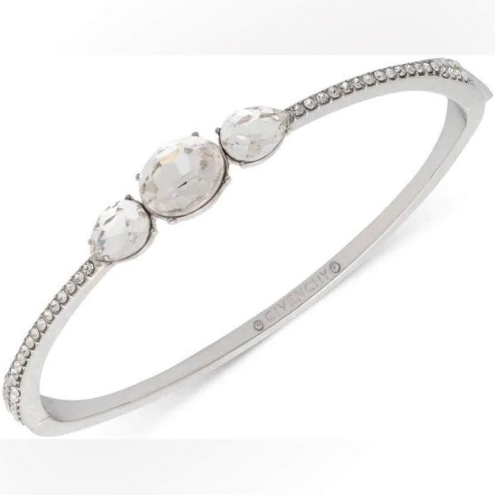 GIVENCHY Silver Crystal Hinged Bangle Bracelet